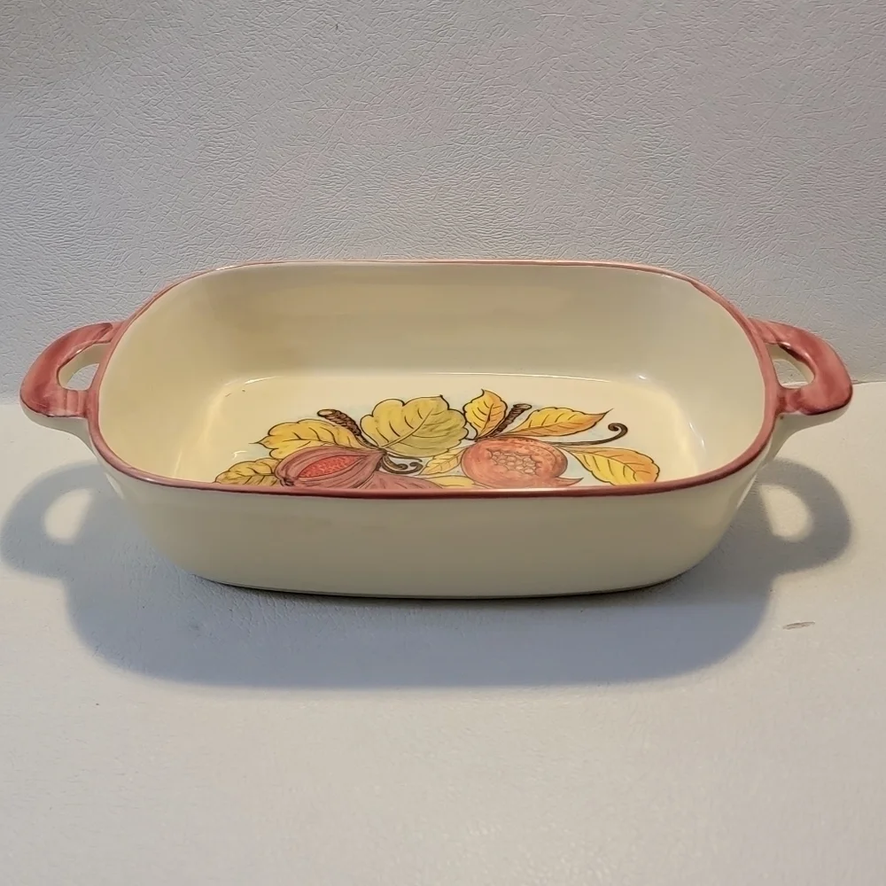 Sur La Table Beige Dishwasher Safe Fall Floral Casserole Serving Plate
